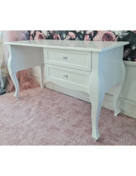Biurko białe glamour z dwiema frezowanymi szufladami