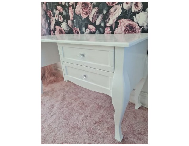 Biurko białe glamour z dwiema frezowanymi...