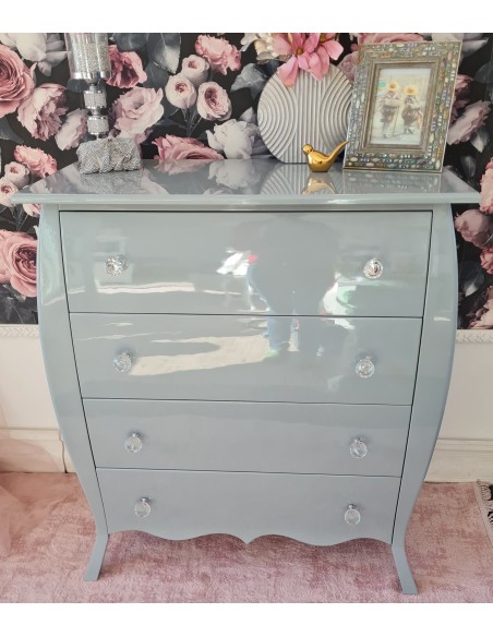 Komoda Glamour 4 szuflady szara połysk