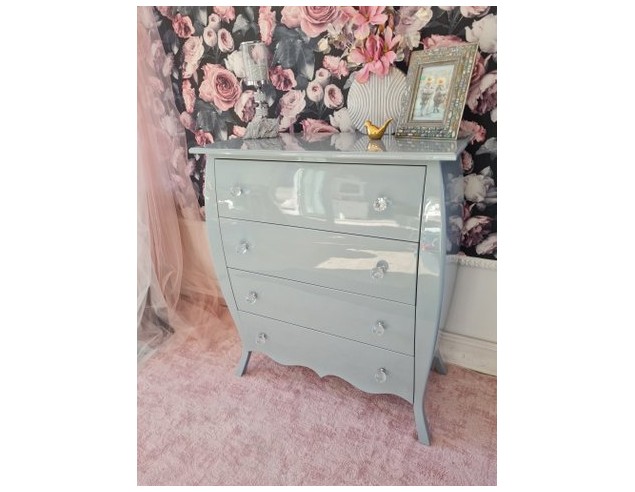Komoda Glamour 4 szuflady szara połysk