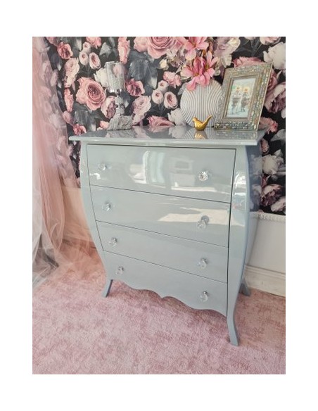 Komoda Glamour 4 szuflady szara połysk